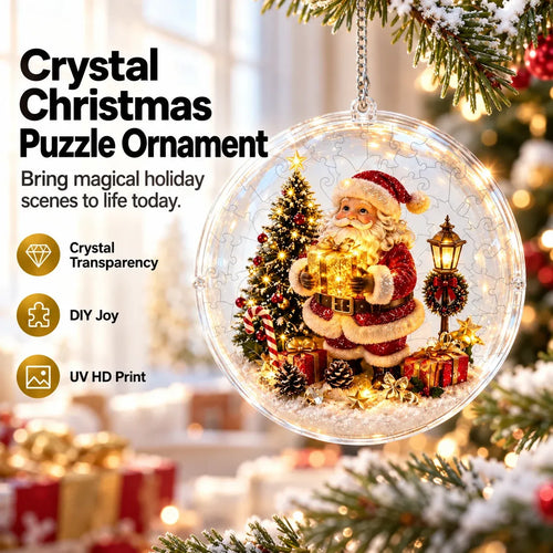 🎅⛄Christmas acrylic puzzle ornament, Santa Claus snow scene transparent tile puzzle, Christmas holiday decoration