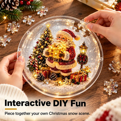 🎅⛄Christmas acrylic puzzle ornament, Santa Claus snow scene transparent tile puzzle, Christmas holiday decoration