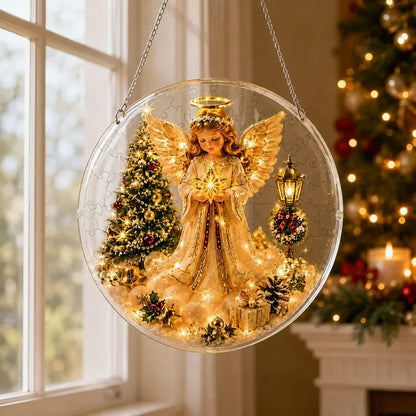 🎅⛄Christmas acrylic puzzle ornament, Santa Claus snow scene transparent tile puzzle, Christmas holiday decoration