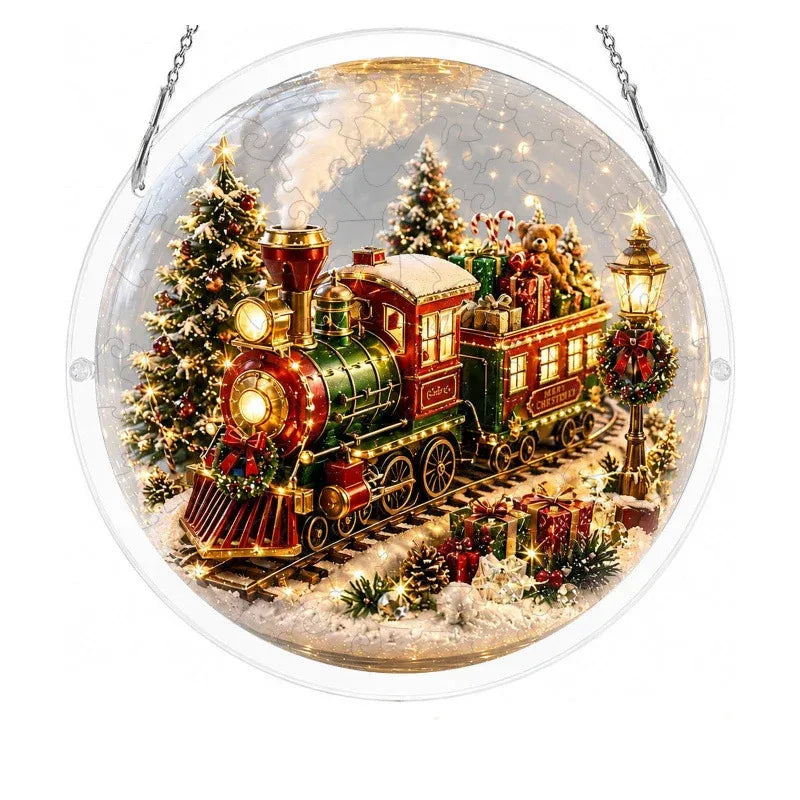 🎅⛄Christmas acrylic puzzle ornament, Santa Claus snow scene transparent tile puzzle, Christmas holiday decoration