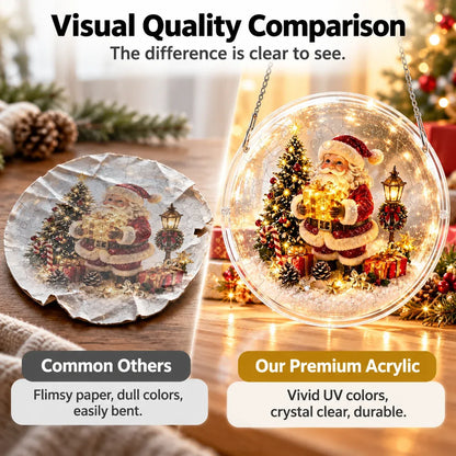 🎅⛄Christmas acrylic puzzle ornament, Santa Claus snow scene transparent tile puzzle, Christmas holiday decoration
