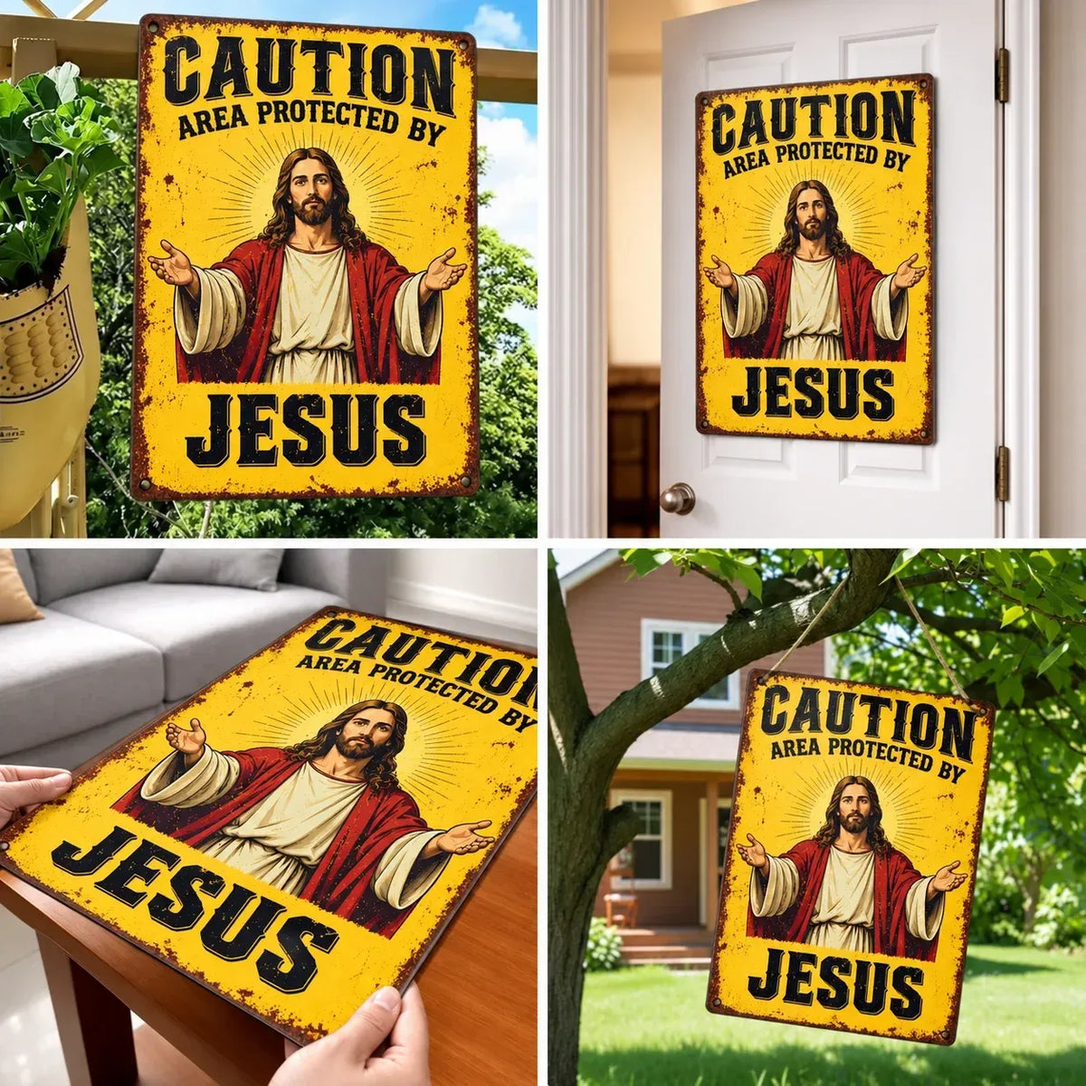 Jesus Protects This Home Vintage Metal Tin Sign