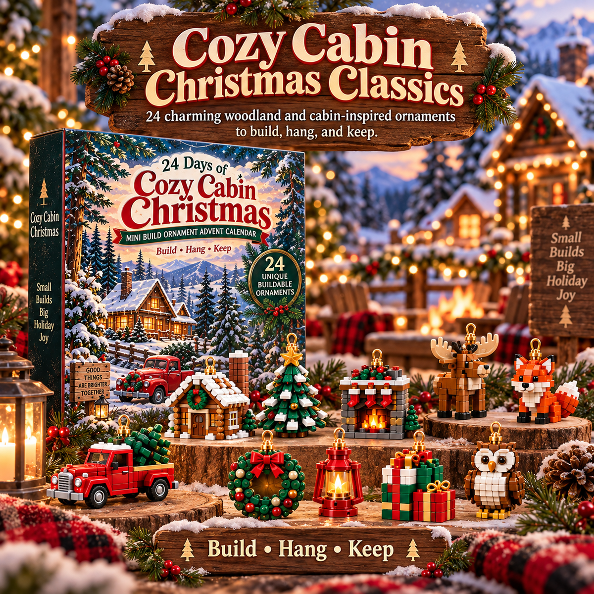 🎄 24 Days of Cozy Cabin Christmas – Mini Toy Ornament Advent Calendar