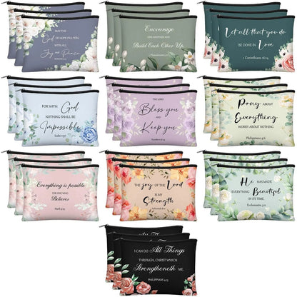 ✝️Christian Makeup Bag Gift for Women Bulk Faith Pocket Bag with Bible Verse Floral Pattern