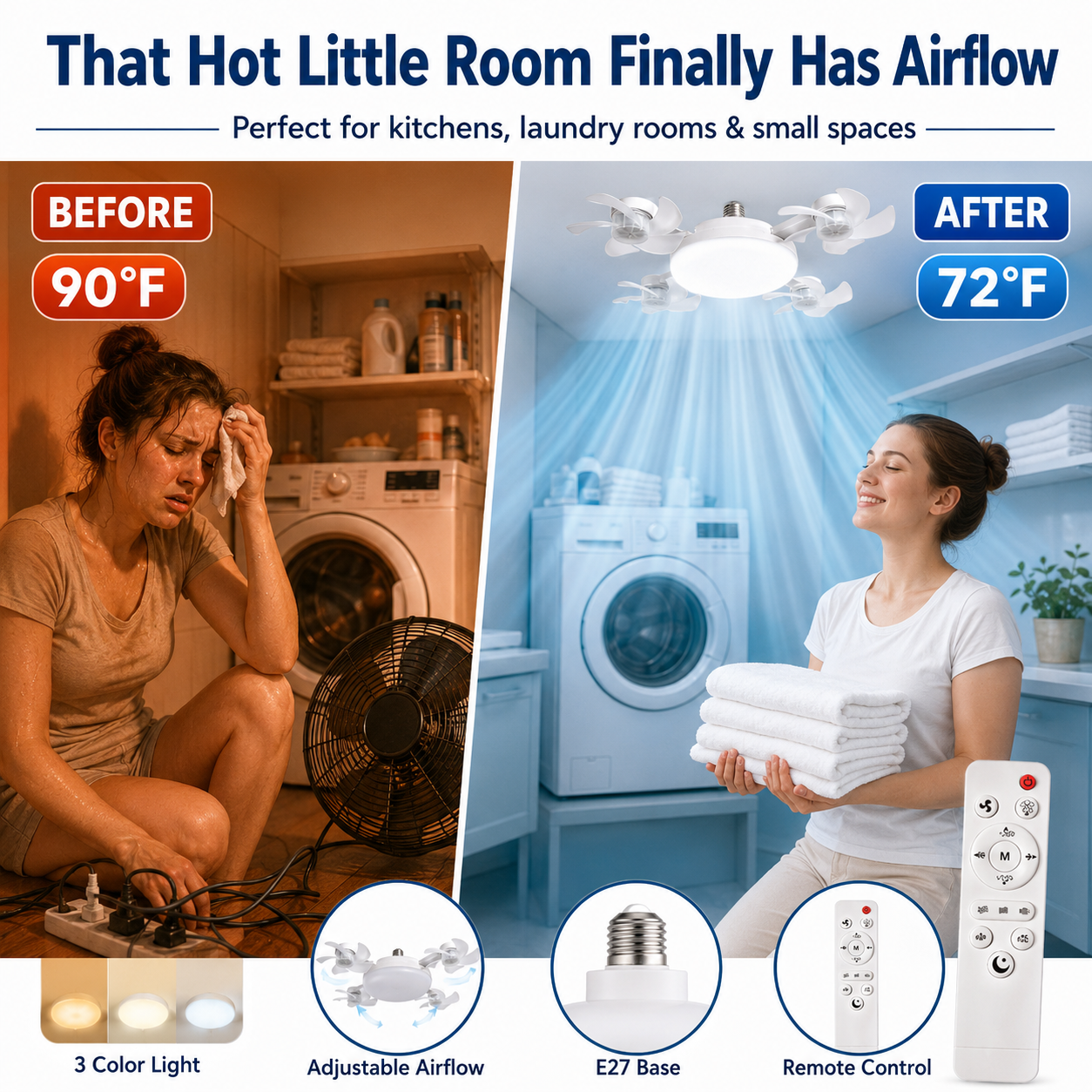 🌬️ SUMMER SALE 49% OFF 💡No-Wiring Ceiling Fan Light with Remote Control