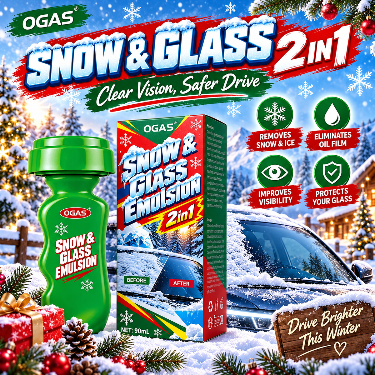 🔥HOT-🚗2-in-1 Snow & Glass Cleaner – Winter Windscreen Care with Built-In Applicator❄️