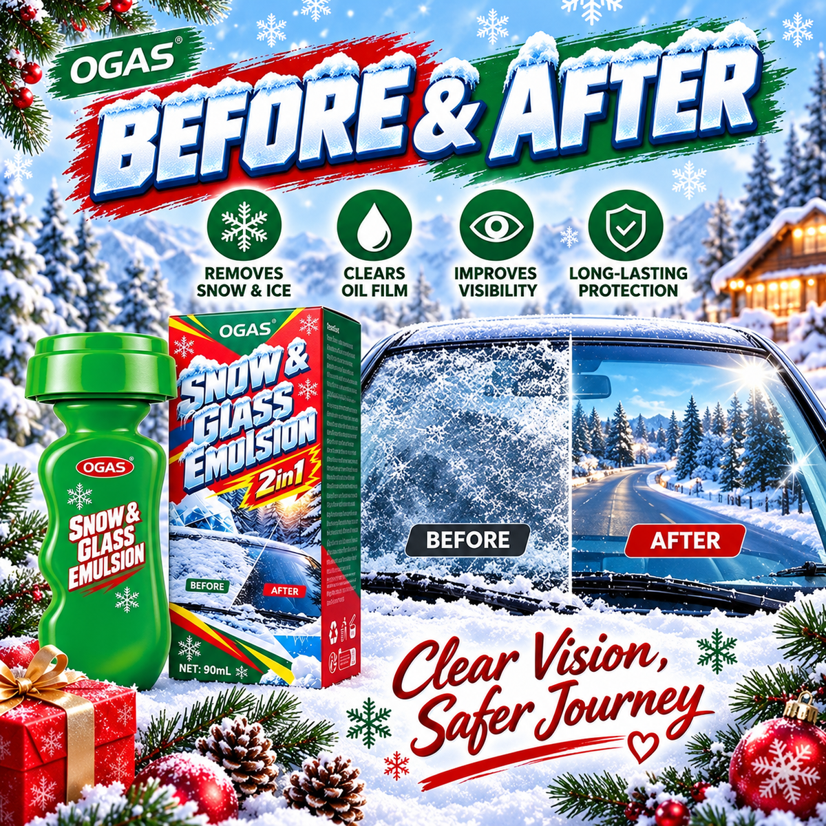 🔥HOT-🚗2-in-1 Snow & Glass Cleaner – Winter Windscreen Care with Built-In Applicator❄️