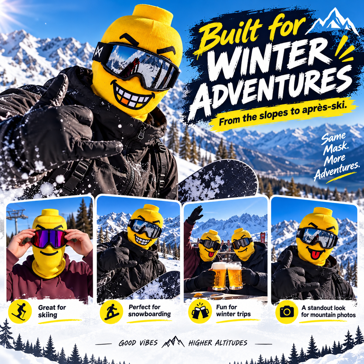 Funny Face Ski Balaclava – Cosy Knitted Winter Mask for Skiing & Snowboarding | Mask Only