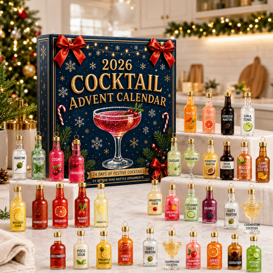 🍸 2026 Cocktail Advent Calendar – 24 Mini Cocktail Bottle Ornaments Blind Box