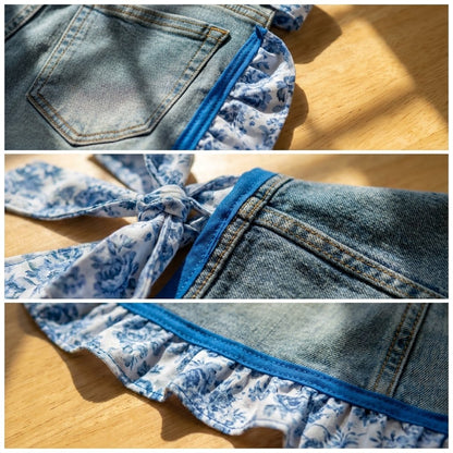 👖 Denim Echo Ruffle Apron – Upcycled Vintage Jean with Floral Lace