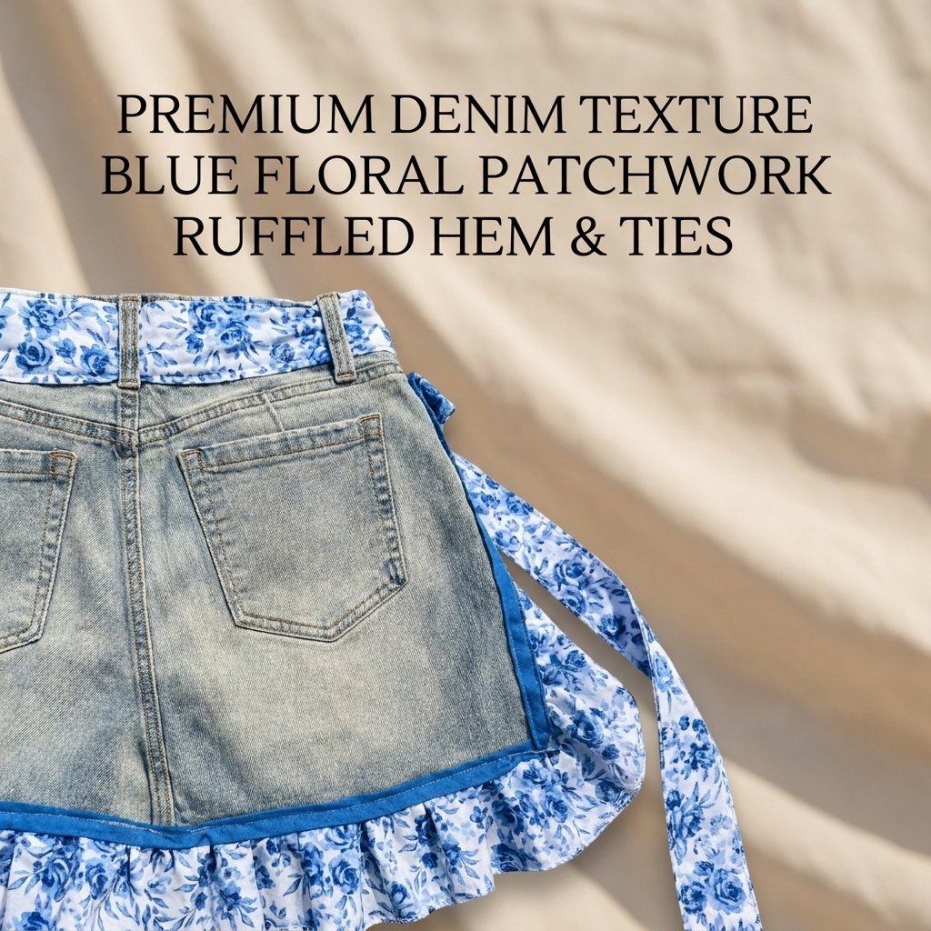 👖 Denim Echo Ruffle Apron – Upcycled Vintage Jean with Floral Lace