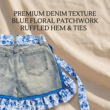 👖 Denim Echo Ruffle Apron – Upcycled Vintage Jean with Floral Lace