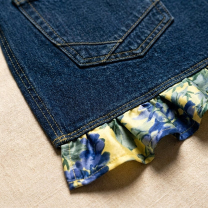 👖 Denim Echo Ruffle Apron – Upcycled Vintage Jean with Floral Lace