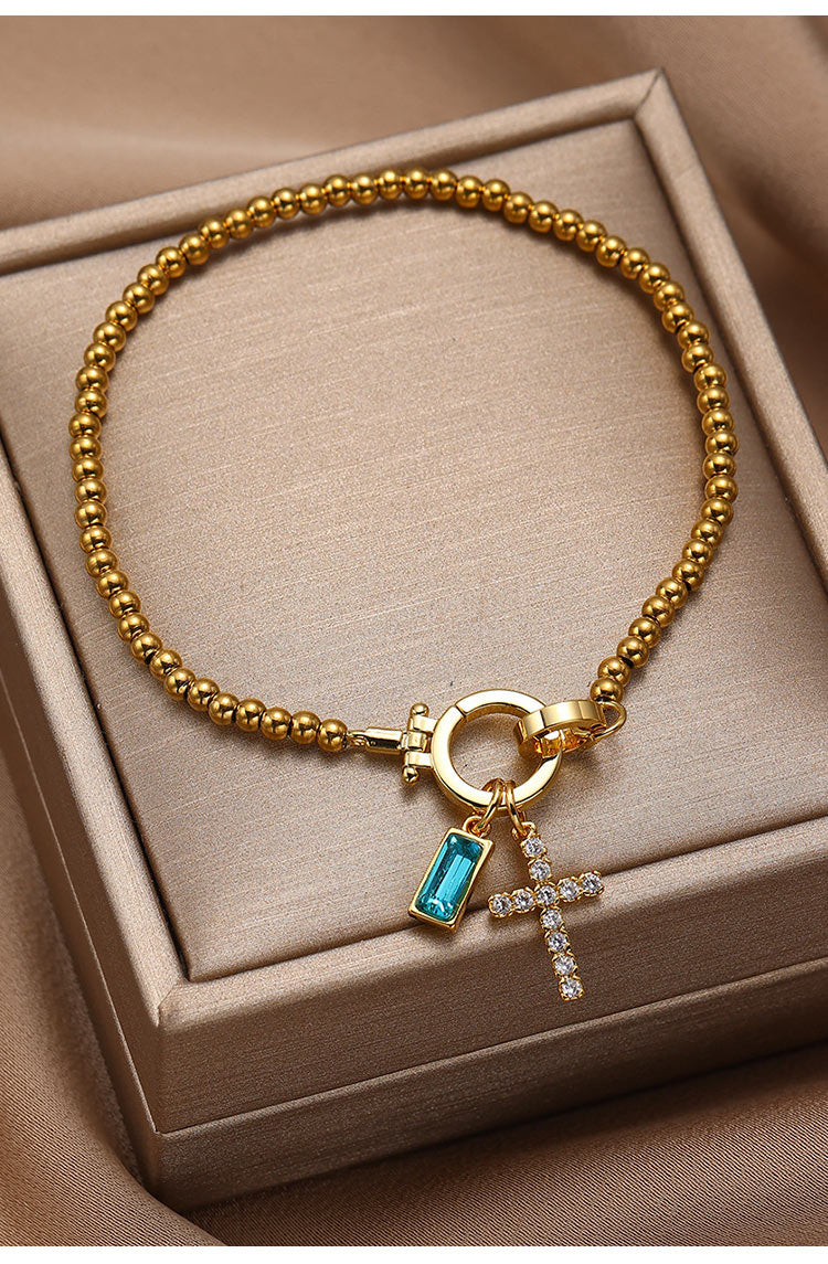 18K Gold Plated Beaded Stretch with Charm