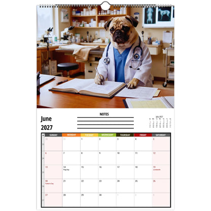 2027 Pugs Working Wall Calendar | Funny Working Pug Dog Monthly Hanging Calendar, 12 Unique Career Pug Illustrations, Home Office Decor, Pet Lover Gift