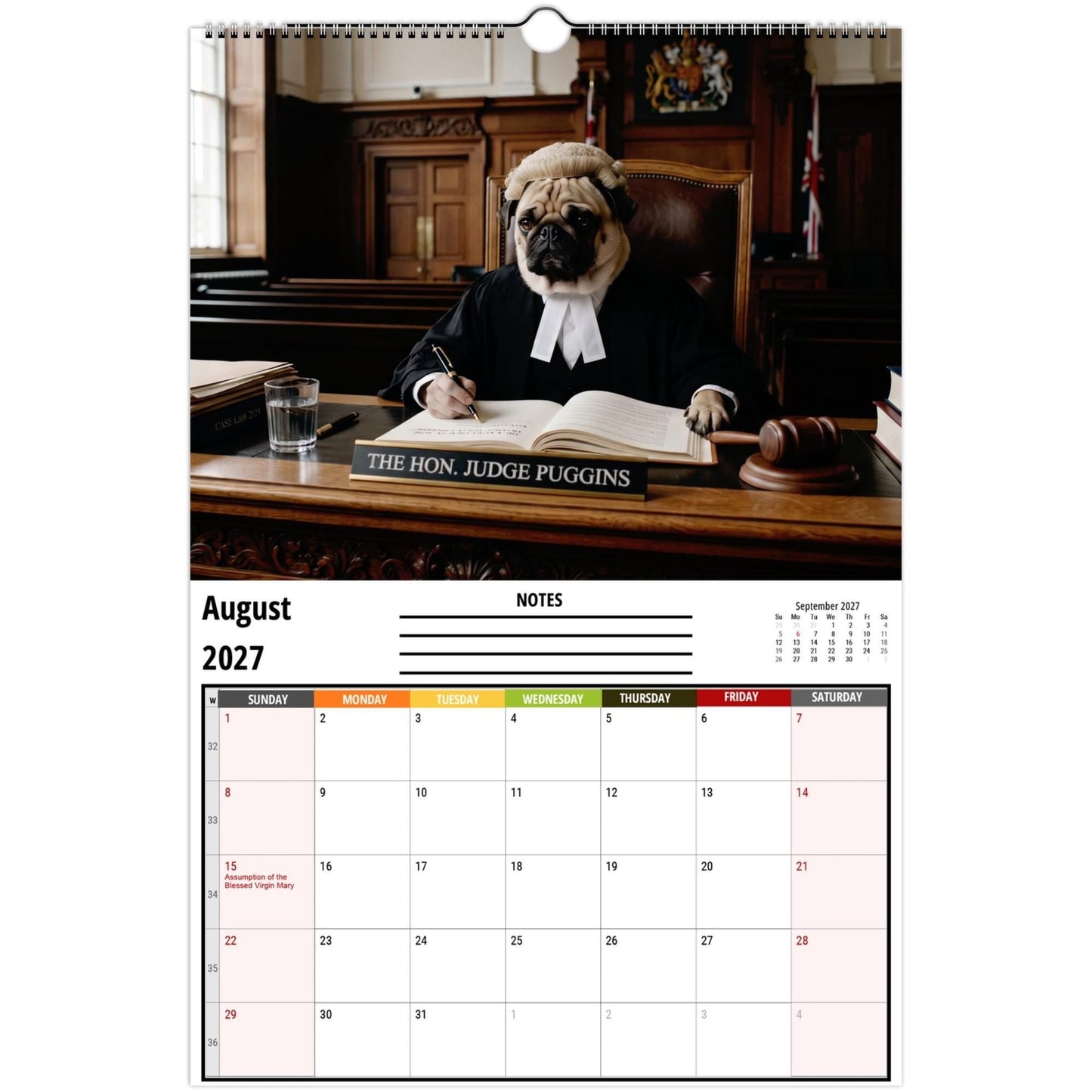 2027 Pugs Working Wall Calendar | Funny Working Pug Dog Monthly Hanging Calendar, 12 Unique Career Pug Illustrations, Home Office Decor, Pet Lover Gift