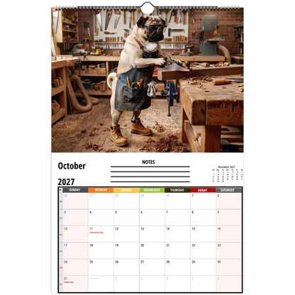 2027 Pugs Working Wall Calendar | Funny Working Pug Dog Monthly Hanging Calendar, 12 Unique Career Pug Illustrations, Home Office Decor, Pet Lover Gift