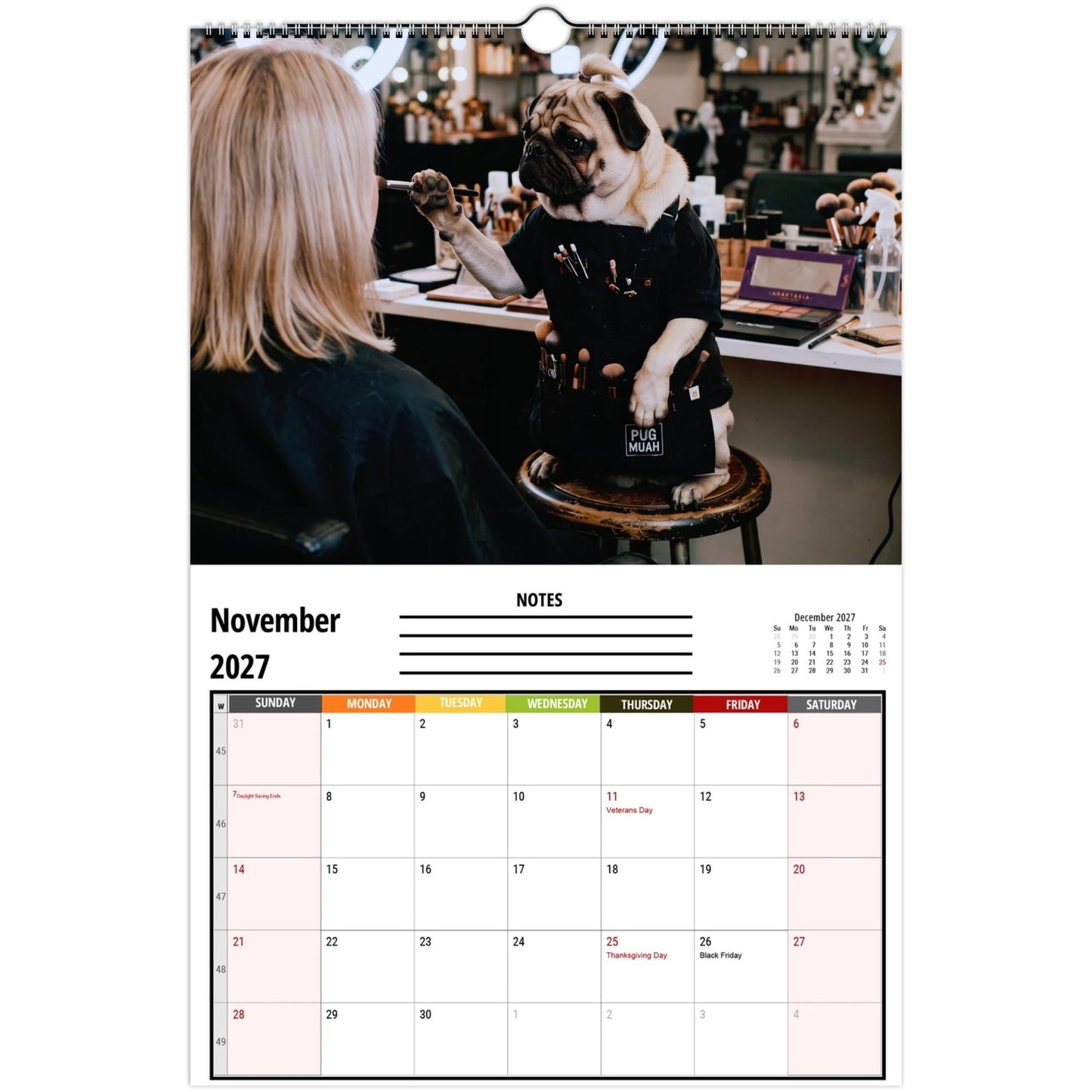 2027 Pugs Working Wall Calendar | Funny Working Pug Dog Monthly Hanging Calendar, 12 Unique Career Pug Illustrations, Home Office Decor, Pet Lover Gift