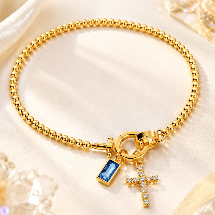 18K Gold Plated Beaded Stretch with Charm