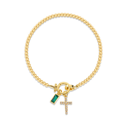 18K Gold Plated Beaded Stretch with Charm