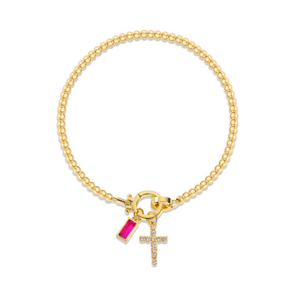 18K Gold Plated Beaded Stretch with Charm