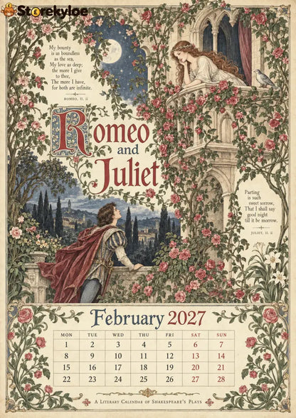 A Shakespearean Year 2027 – 12 Plays Through the Seasons | Vintage Illustrated Wall Calendar