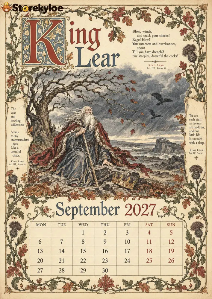 A Shakespearean Year 2027 – 12 Plays Through the Seasons | Vintage Illustrated Wall Calendar