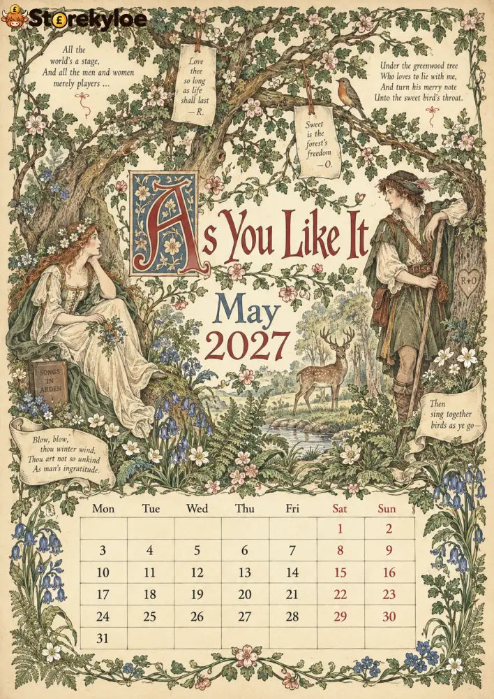 A Shakespearean Year 2027 – 12 Plays Through the Seasons | Vintage Illustrated Wall Calendar