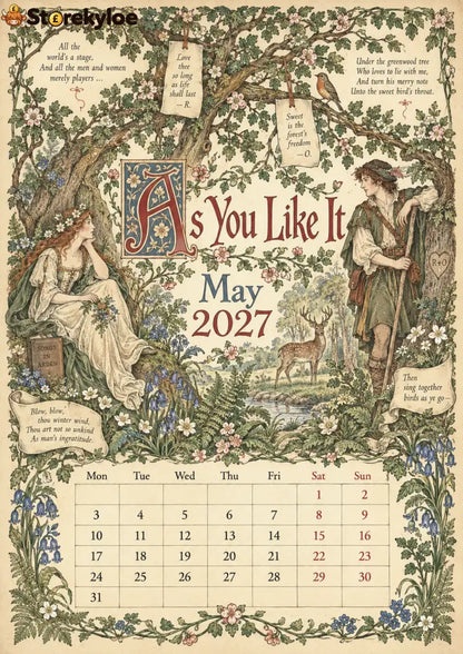 A Shakespearean Year 2027 – 12 Plays Through the Seasons | Vintage Illustrated Wall Calendar