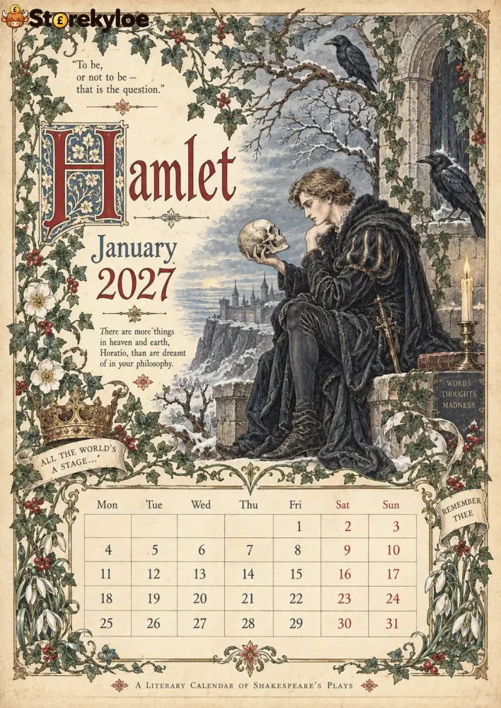 A Shakespearean Year 2027 – 12 Plays Through the Seasons | Vintage Illustrated Wall Calendar