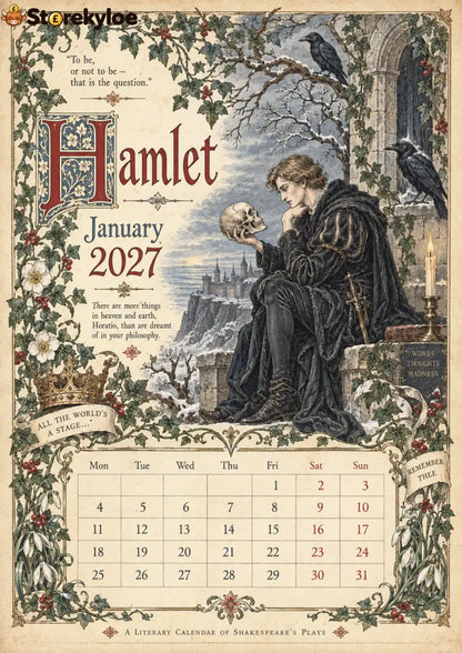 A Shakespearean Year 2027 – 12 Plays Through the Seasons | Vintage Illustrated Wall Calendar