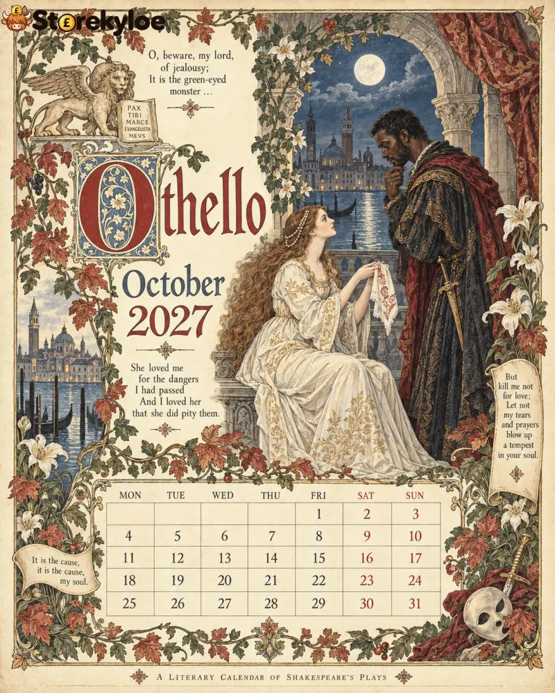 A Shakespearean Year 2027 – 12 Plays Through the Seasons | Vintage Illustrated Wall Calendar