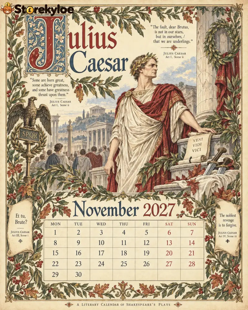 A Shakespearean Year 2027 – 12 Plays Through the Seasons | Vintage Illustrated Wall Calendar