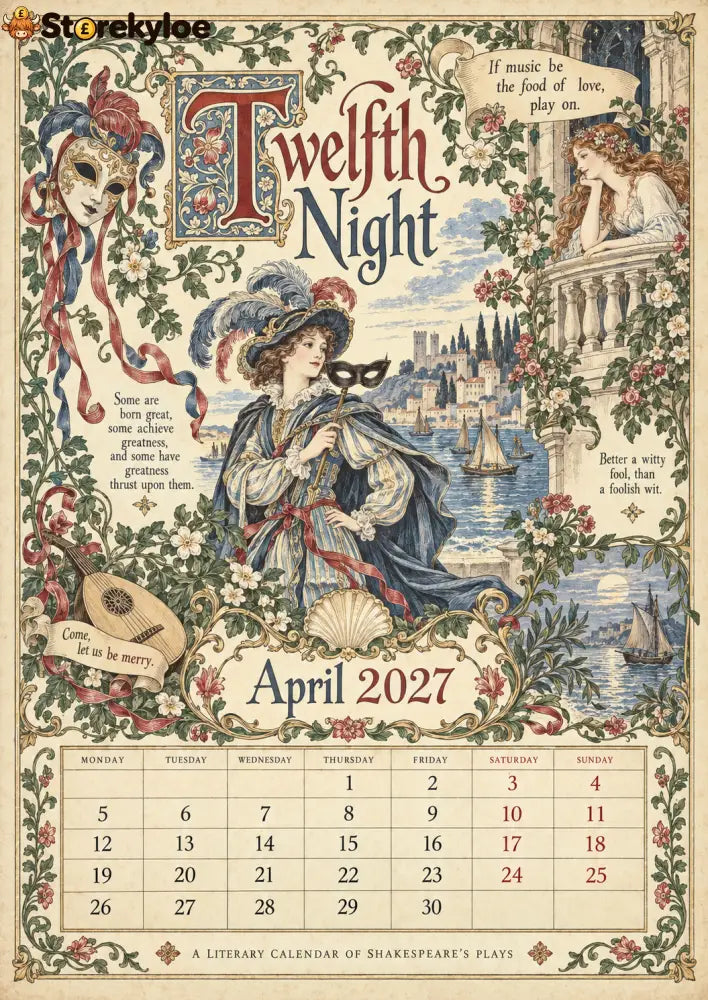 A Shakespearean Year 2027 – 12 Plays Through the Seasons | Vintage Illustrated Wall Calendar