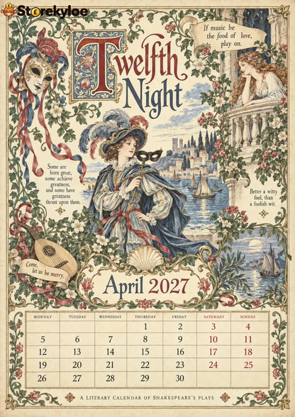 A Shakespearean Year 2027 – 12 Plays Through the Seasons | Vintage Illustrated Wall Calendar