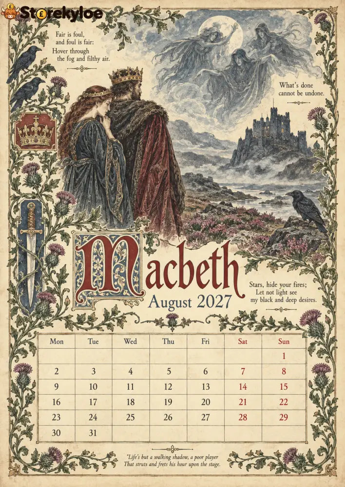 A Shakespearean Year 2027 – 12 Plays Through the Seasons | Vintage Illustrated Wall Calendar