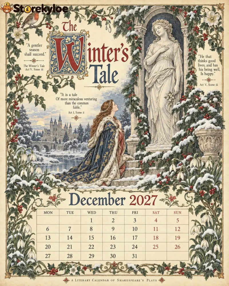 A Shakespearean Year 2027 – 12 Plays Through the Seasons | Vintage Illustrated Wall Calendar