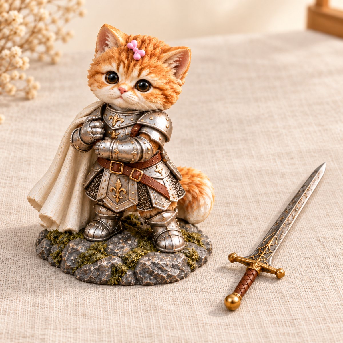Little Guardian Cat Knight Figurine with Removable Sword