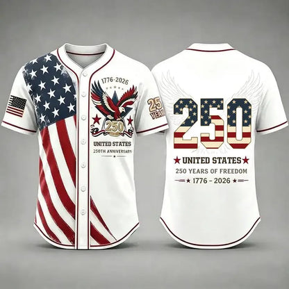 Men's 250th Anniversary Baseball Jersey Patriotic American Flag Eagle Button Down Shirt 1776-2026