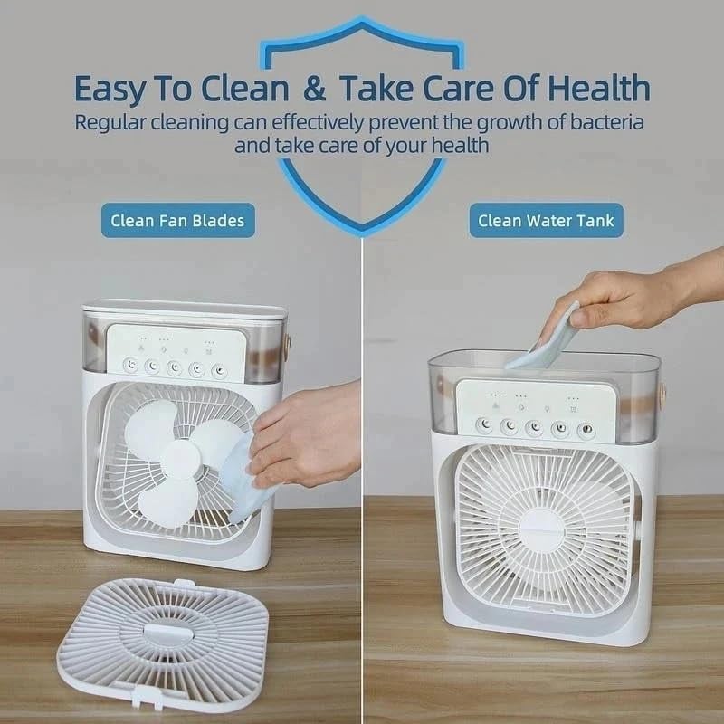 Portable Misting Desk Fan – USB Rechargeable Air Cooler with 3 Speeds & Humidifier