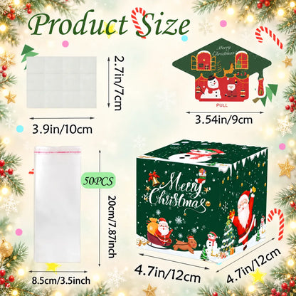 🔥LAST DAY 50% OFF - 💵🎄 Christmas Money Pull Surprise Box 50 Fillable Pockets for Cash, Treats, Notes & More 🎁
