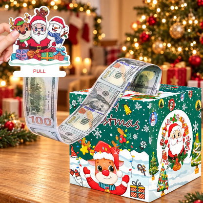 🔥LAST DAY 50% OFF - 💵🎄 Christmas Money Pull Surprise Box 50 Fillable Pockets for Cash, Treats, Notes & More 🎁