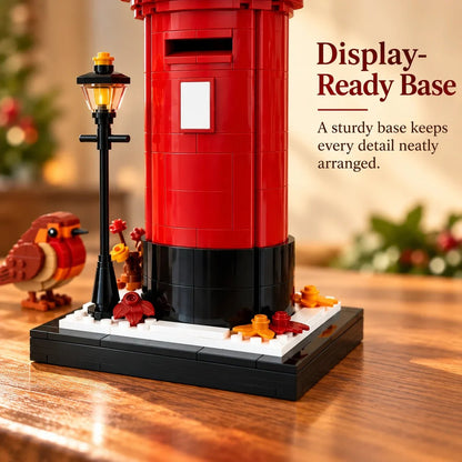 Vintage British Robin & Postbox Brick Display Set – Classic Red Mailbox Model with Robin Figures & Decorative Base