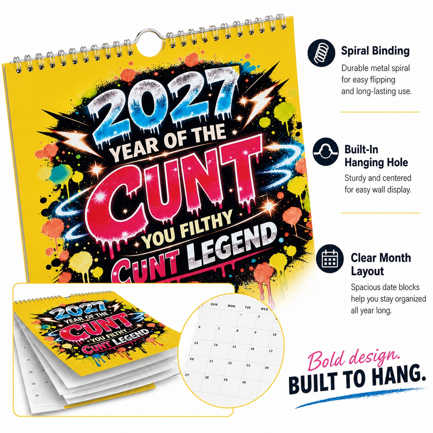 💥Early Bird Sale — 48% OFF🎁2027 Year of the Cunt Wall Calendar – Bold Graffiti Humor Calendar📆🌟
