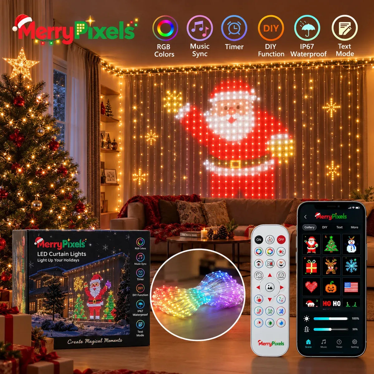🔥🎄 Smart LED Curtain Lights | App-Controlled Animated Christmas Wall Display ✨