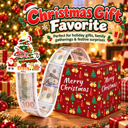 🔥LAST DAY 50% OFF - 💵🎄 Christmas Money Pull Surprise Box 50 Fillable Pockets for Cash, Treats, Notes & More 🎁