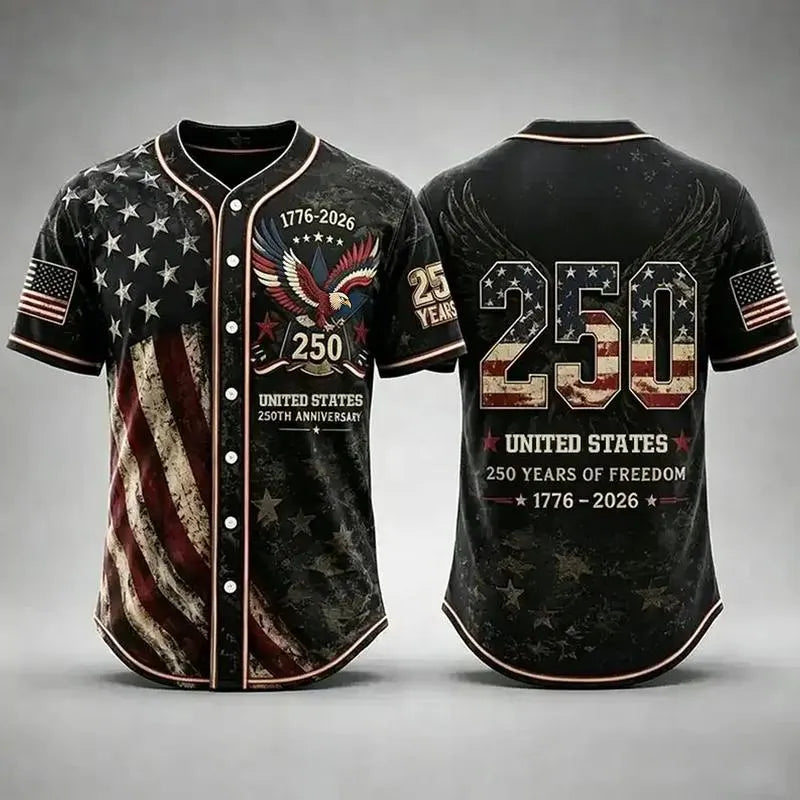 Men's 250th Anniversary Baseball Jersey Patriotic American Flag Eagle Button Down Shirt 1776-2026