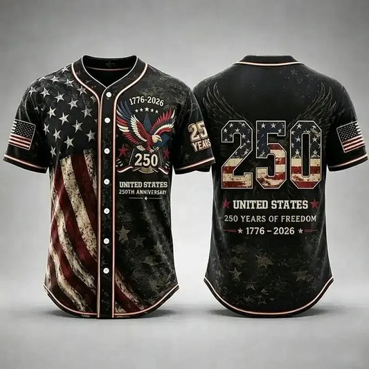 Men's 250th Anniversary Baseball Jersey Patriotic American Flag Eagle Button Down Shirt 1776-2026