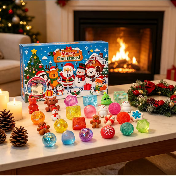 24Pcs Squishy Fidget Toy Advent Calendar, Christmas Countdown Surprise Variety Squeeze Toy Pack, Kids Christmas Stocking Stuffer
