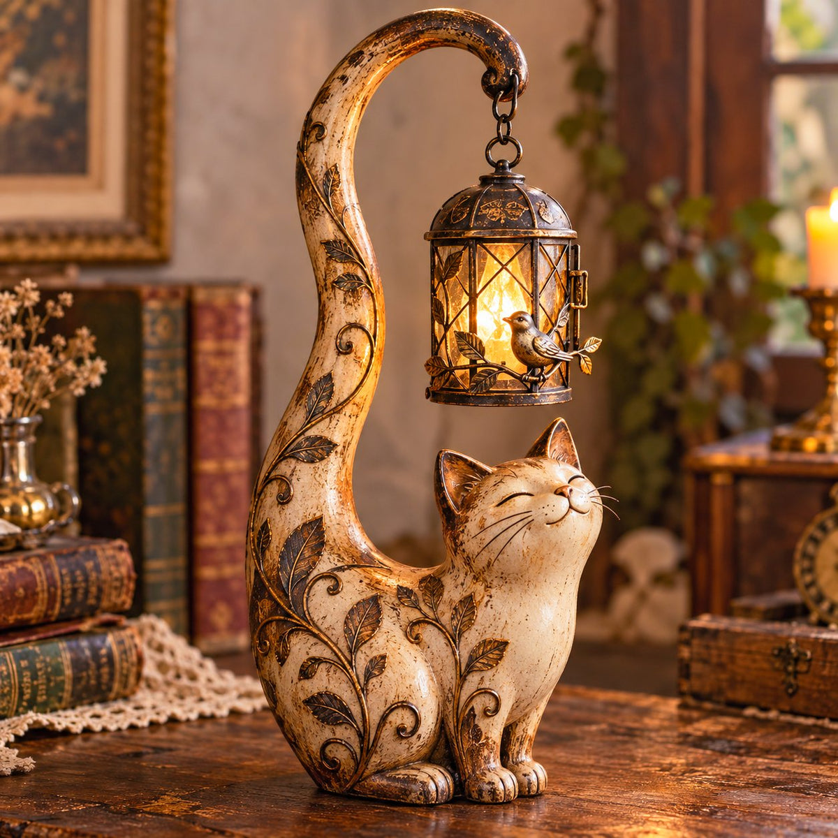 🔥LAST DAY 49% OFF - 🐈‍⬛Vintage Cat Lantern Sculpture Lamp - A Little Guardian of Warmth, Memories & Cozy Corners✨